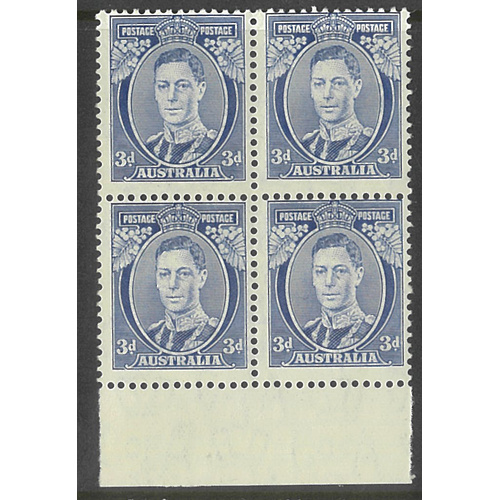 Australia 1937 KGVI 3d Marginal Block/4 Stamps "White Wattles" SG168a MUH #AUBK