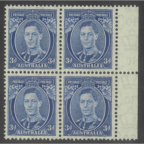 Australia 1938 KGVI 3d Marginal Block/4 Stamps Die II SG168ca MUH #AUBK