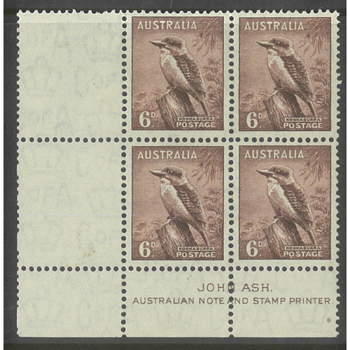 Australia 1937 Kookaburra 6d Ash Gutter Imprint Block/4 Stamps BW202Azb MUH #AUBK