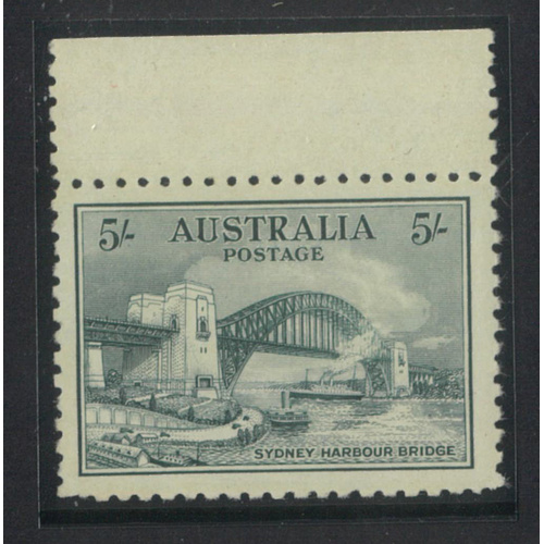 Australia 1932 5/- Harbour Bridge Stamp Top Marginal SG143 MUH with Certificate #AUBK