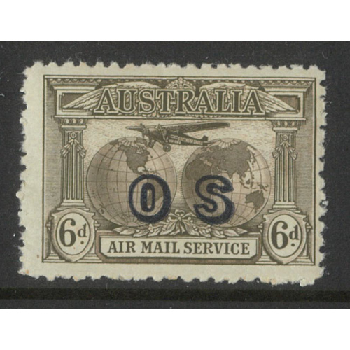 Australia 1931 6d Sepia Air Mail Stamp Overprinted with OS SG139a MUH #AUBK