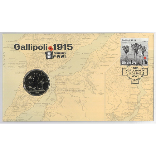 Australia 2015 Gallipoli WWI Centenary Stamp & 50c Coin PNC