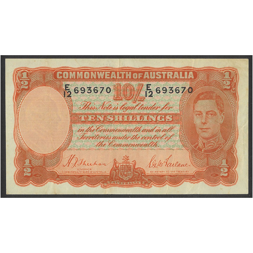 Commonwealth of Australia 1939 10/- Banknote Sheehan/Macfarlane R12 aVF/VF #P-41