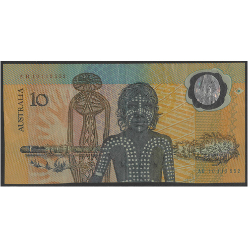 Australia 1988 $10 Aboriginal Polymer Banknote Johnston/Fraser First Prefix AB10 R310bF Fine #5-71