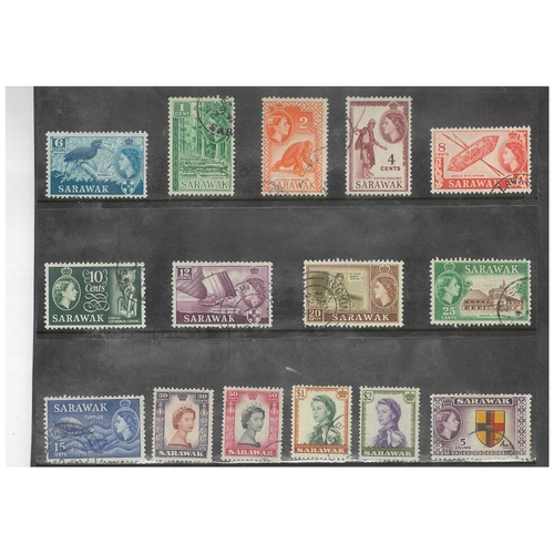 Sarawak 1955-59 QEII Pictorial Set/15 Stamps SG188/202 Fine Used 12-5