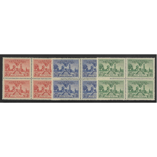 Australia 1936 South Australia Anniversary set/3 Stamps in Blocks/4 SG161/63 MUH