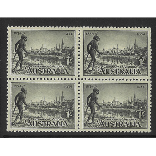 Australia 1934 Victoria Anniversary p11½ 1/- Black Block/4 Stamps SG149a MUH