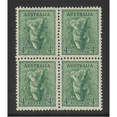 Australia 1938 p13½x14 4d Koala Block/4 Stamps SG170 Mint Unhinged