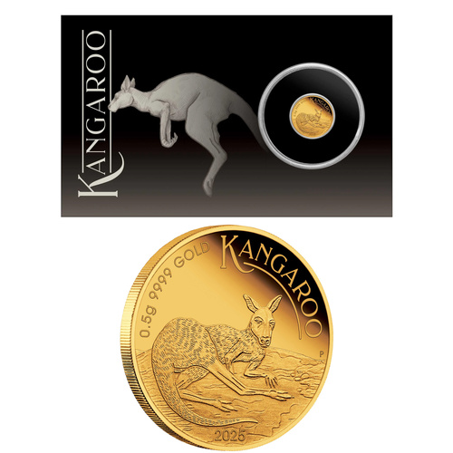 Australian 2025 Mini Kangaroo 0.5g Gold Proof $2 Coin in Card