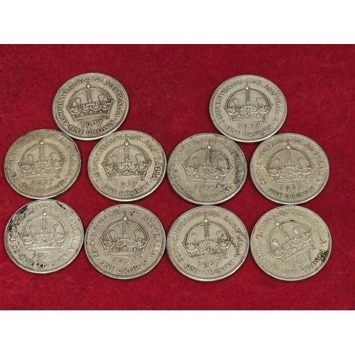 Australia 1937 Bundle of 10 Crown Coins VF Condition