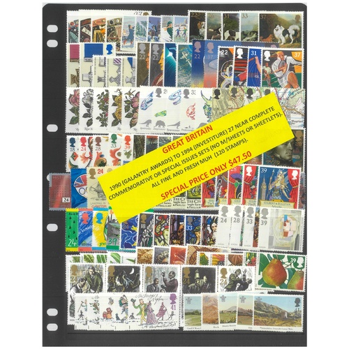 Great Britain 1990-94 27 Near Complete Commemorative Sets 120 Stamps MUH #483