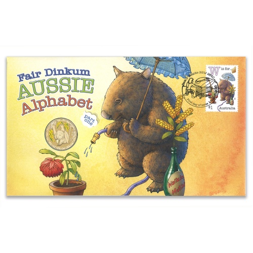 Australia 2016 Fair Dinkum Alphabet Letter 'W' Wombat $1 Coin & Stamp Cover- PNC