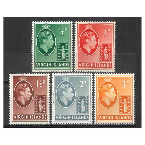 Br Virgin Islands: 1938 KGVI ½d, 1d, 1½d, 2d, 3d Chalk Paper SG 110/13, 115 MUH #BR308