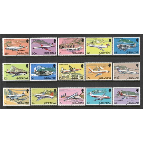 Gibraltar: 1982 Aircraft Set/15 Stamps TO £5 SG 460/74 MUH #BR316