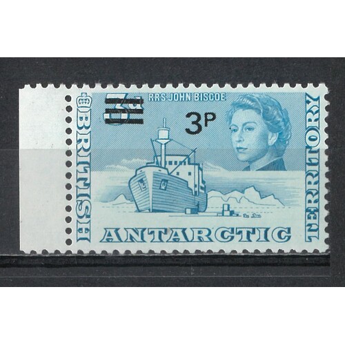 British Antarctic Territory: 1971 3p Surch "WMK Inverted" Single Stamp SG 29w MLH #BR330