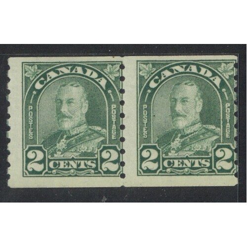 Canada: 1930 KGV 2c Green Coil PERF Pair SG 306 MUH #BR333