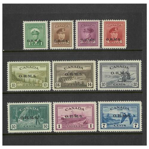 Canada: 1949 KGVI Pictorials Set/10 Stamps SG O162/71 Fresh MUH #BR334