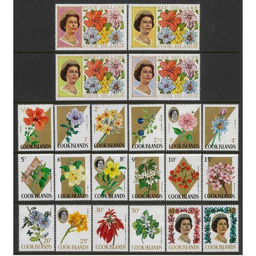 Cook Islands: 1970-1971 Flowers/QE With Security Markings Set/22 Stamps TO $10 SG 227B/48B MUH #BR336