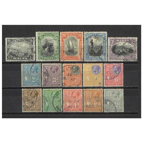 Malta: 1926-1927 KGV/Pictorials "Postage" Set/15 Stamps TO 3/- SG 157/70 Good/FU #BR362