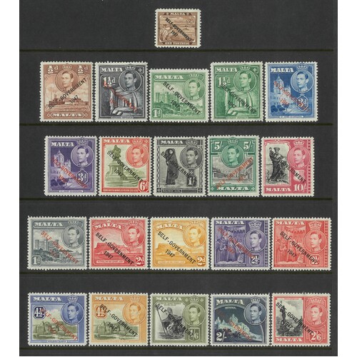 Malta: 1948-1953 Self-Government OPT Set/21 Stamps TO 10/- SG 234/48 MLH #BR363