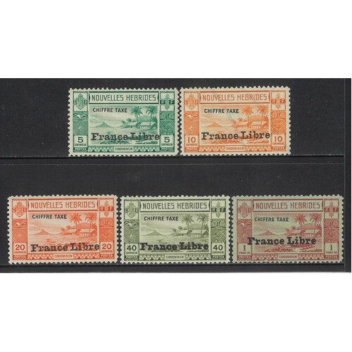 New Hebrides (French): 1941 "France Libre" OPT Postage Due Set/5 Stamps SG FD77/81 MUH #BR371