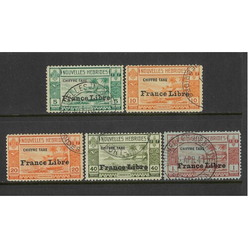 New Hebrides (French): 1941 "France Libre" OPT Postage Due Set/5 Stamps SG FD77/81 FU #BR371