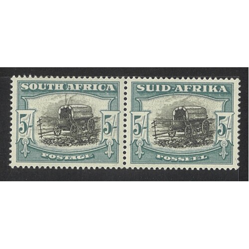 South Africa: 1949 5/- Ox-Wagon Black And Pale-Green SG 122 Pair MUH #BR395