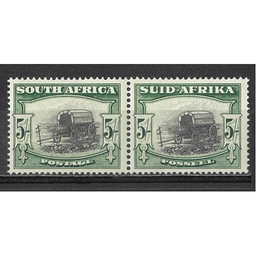 South Africa: 1933 5/- Ox-Wagon Black And Green SG 64 Pair MUH #BR395