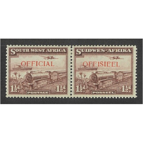 South West Africa: 1938 1½d Mail Train Pair With "Official" OPT SG O17 MLH #BR396