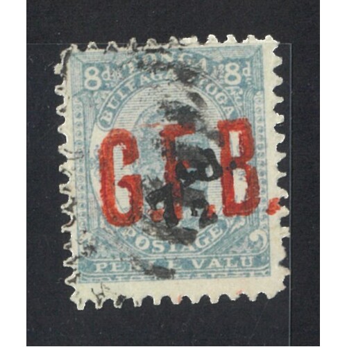 Tonga: 1893 Official "G.F.B" Overprint On 8d Ultramarine With 7½d Surcharge Single Stamp SG O9 Used #BR397