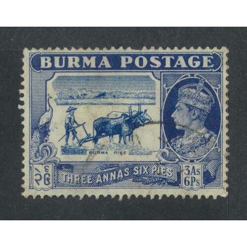 Burma: 1938-1940 KGVI 3a6p Single Stamp SG 27 FU #BR412