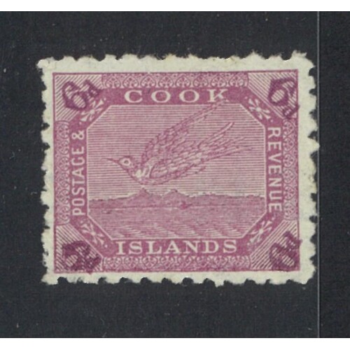 Cook Islands: 1902 WMK NZ/Star 6d Torea p11 Single Stamp SG 34 MH #BR416