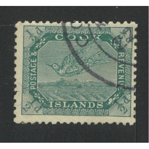 Cook Islands: 1911 Torea  ½d Green p14½x14 Single Stamp SG 37 FU #BR416