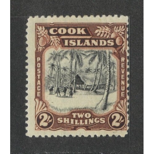 Cook Islands: 1945 MULT WMK 2/- Village Single Stamp SG 144 MLH #BR416