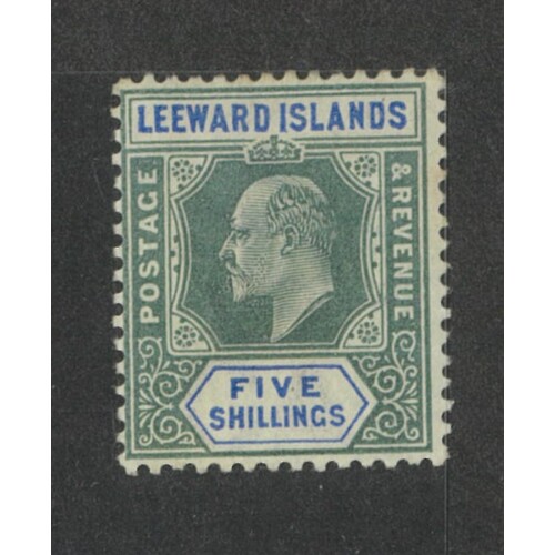 Leeward Islands: 1902 KEVII Crown CA WMK 5/- Single Stamp SG 28 MLH #BR423