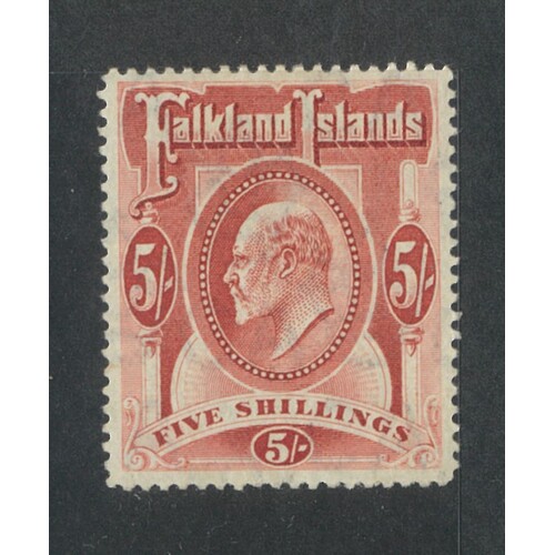 Falkland Islands: 1904 KEVII 5/- Single Stamp SG 50 MLH #BR425