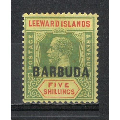 Barbuda: 1922 KGV 5/- Single Stamp SG 11 MLH #BR426