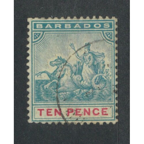 Barbados: 1892 WMK CA Seal 10d Single Stamp SG 113 FU #BR426