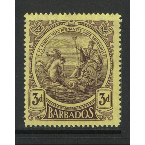 Barbados: 1916 3d Badge Single Stamp SG 186 MLH #BR426