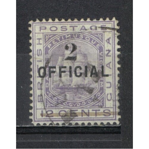 British Guiana: 1881 "2 Official" ON 12c Violet Single Stamp SG 155 FU #BR427