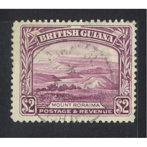 British Guiana: 1938-1952 $2 Purple P12½ Single Stamp SG 318 FU #BR427