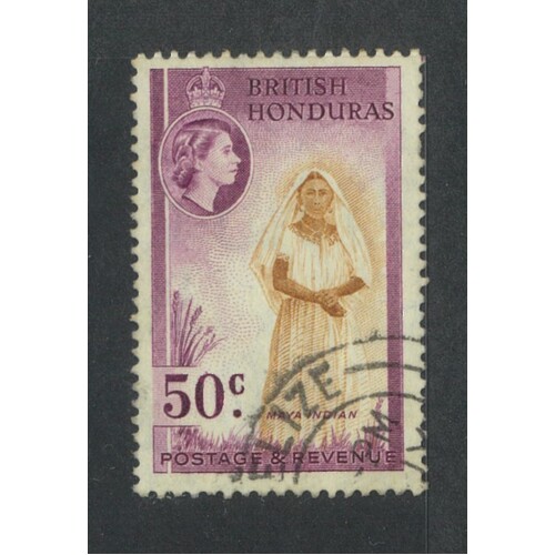 British Honduras: 1953 QE/Indian Women 50c Single Stamp SG 187 FU #BR427