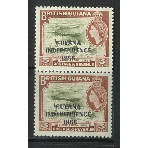 Guyana: 1967 Local OPT 3c Variety "Date Misplaced 2mm" In Pair With Normal SG 422c MUH #BR428