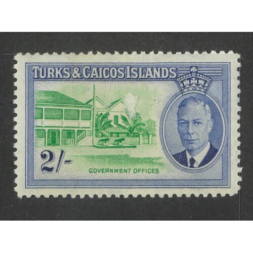 Turks & Caicos Islands: 1950 KGVI 2/- Single Stamp SG 231 MLH #BR428