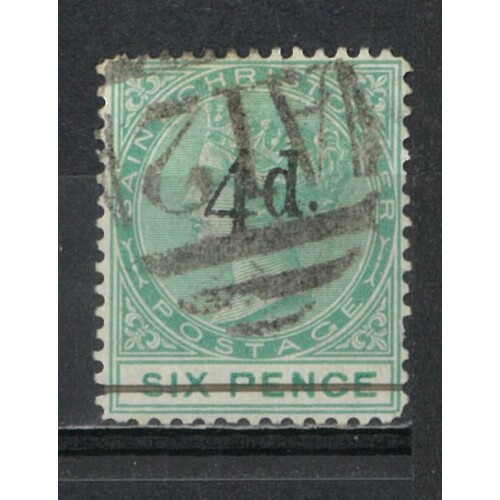 St Christopher: 1886 4d ON 6d Single Stamp SG 25 FU #BR429