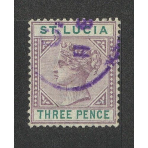 St Lucia: 1891 QV DIE II 3d Single Stamp SG 47 FU #BR429