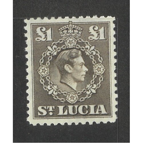 St Lucia: 1946 KGVI £1 Single Stamp SG 141 MUH #BR429