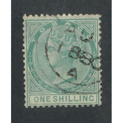 Tobago: 1879 QV 1/- Green Single Stamp SG 4 FU #BR429