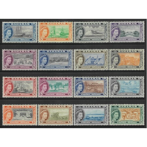 Bahamas: 1954 QE Pictorials Set/16 Stamps TO £1 SG 201/16 MLH (5/- MUH) #BR430