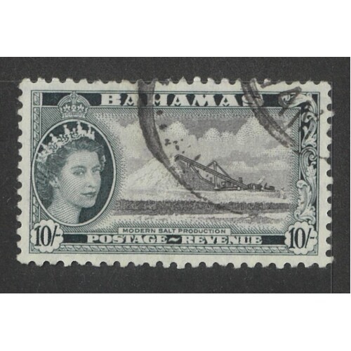 Bahamas: 1954 QE/Salt 10/- Single Stamp SG 215 FU #BR430